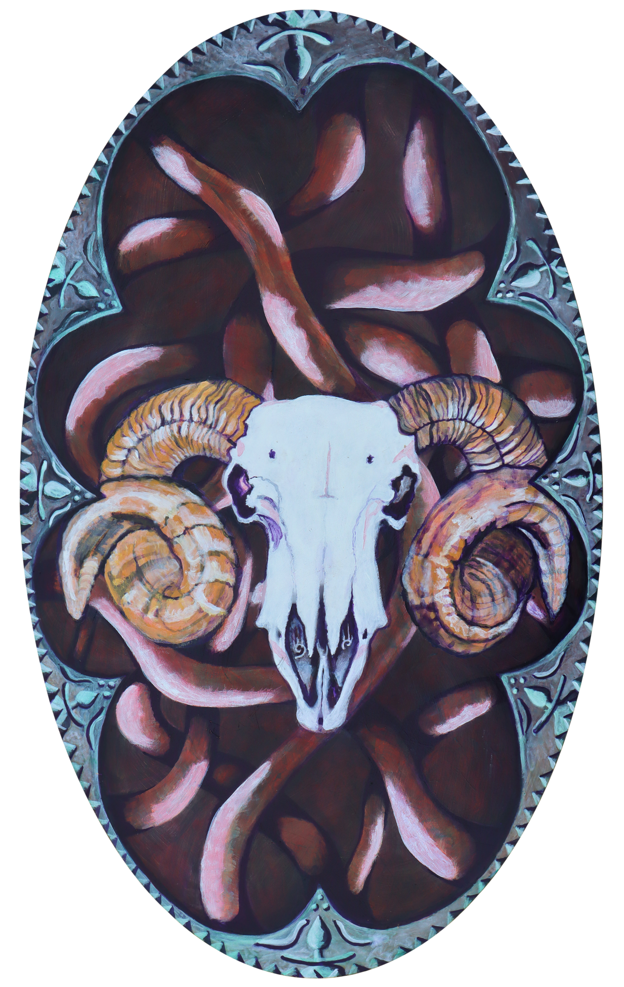 Ram's Skull Original Acrylic Painting on Wood Panel