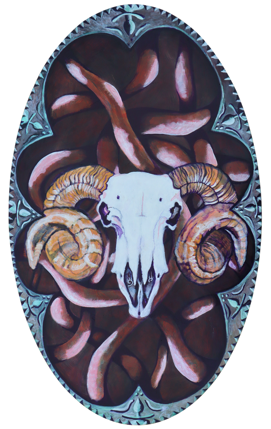 Ram's Skull Original Acrylic Painting on Wood Panel